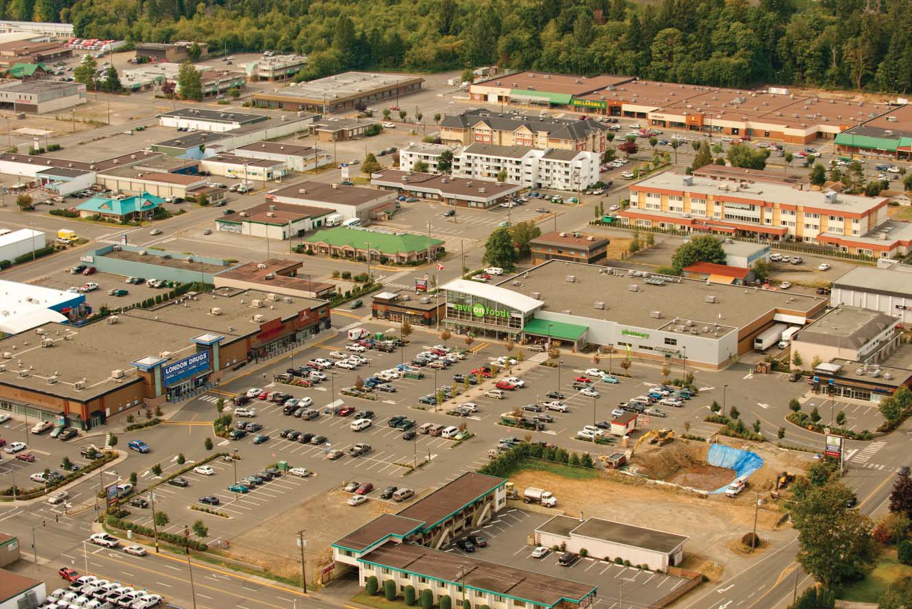 Aerial view of Mariner Square Retail Plaza and its parking, Campbell River